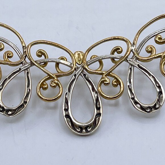 Carolyn Pollack 925 Sterling Silver & Brass Filigree Scroll Necklace 16"-19" Adj - Picture 3 of 8